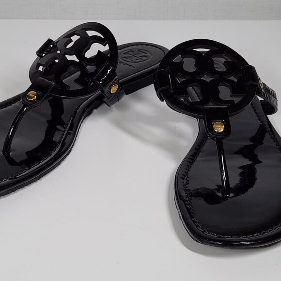 Tory Burch Miller Patent Leather Sandal Size 10.5M Black - Picture 2 of 7